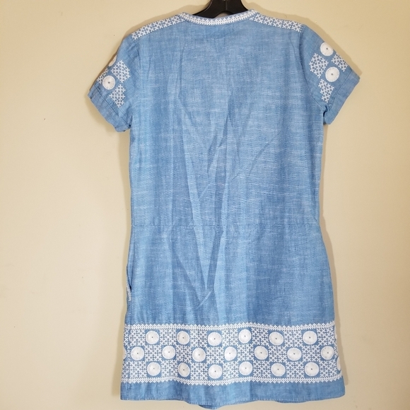 Madewell Chambray Embroidered Cotton Sunstitch Tunic Dress W/ Pockets Size XS - Picture 8 of 10